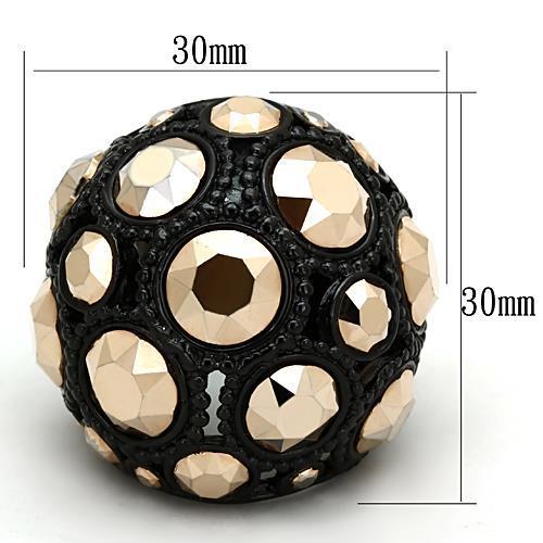 MATK1366 - IP Black(Ion Plating) Stainless Steel Ring with Top Grade Crystal  in Metallic Light Gold