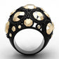 MATK1366 - IP Black(Ion Plating) Stainless Steel Ring with Top Grade Crystal  in Metallic Light Gold