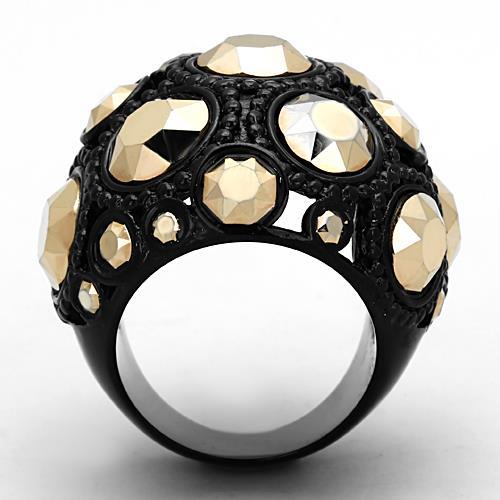 MATK1366 - IP Black(Ion Plating) Stainless Steel Ring with Top Grade Crystal  in Metallic Light Gold