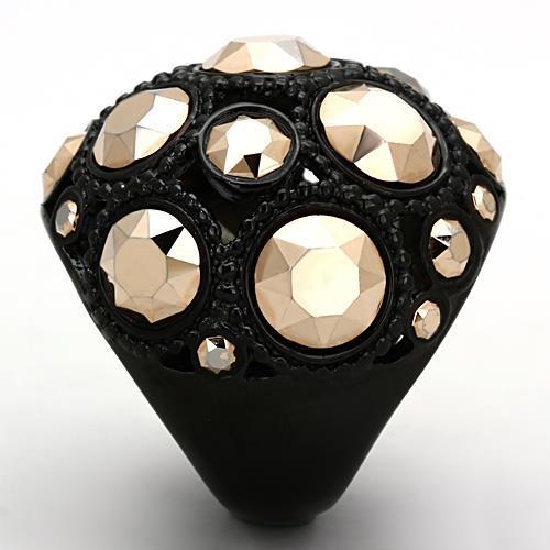 MATK1366 - IP Black(Ion Plating) Stainless Steel Ring with Top Grade Crystal  in Metallic Light Gold