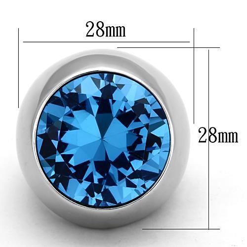 MATK1367 - High polished (no plating) Stainless Steel Ring with Synthetic Synthetic Glass in Sea Blue