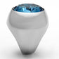 MATK1367 - High polished (no plating) Stainless Steel Ring with Synthetic Synthetic Glass in Sea Blue