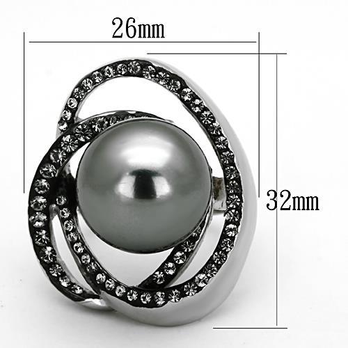MATK1371 - High polished (no plating) Stainless Steel Ring with Synthetic Pearl in Gray