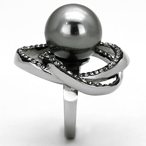 MATK1371 - High polished (no plating) Stainless Steel Ring with Synthetic Pearl in Gray
