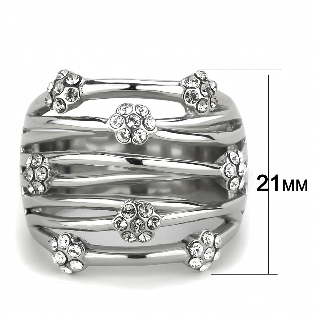 MATK1372 - High polished (no plating) Stainless Steel Ring with Top Grade Crystal  in Clear