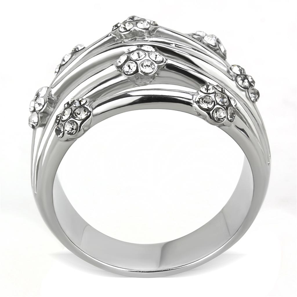 MATK1372 - High polished (no plating) Stainless Steel Ring with Top Grade Crystal  in Clear