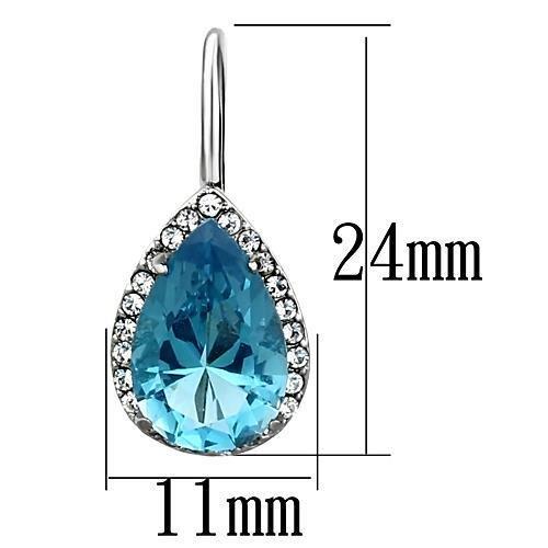 MATK1373 - High polished (no plating) Stainless Steel Earrings with Synthetic Synthetic Glass in Sea Blue