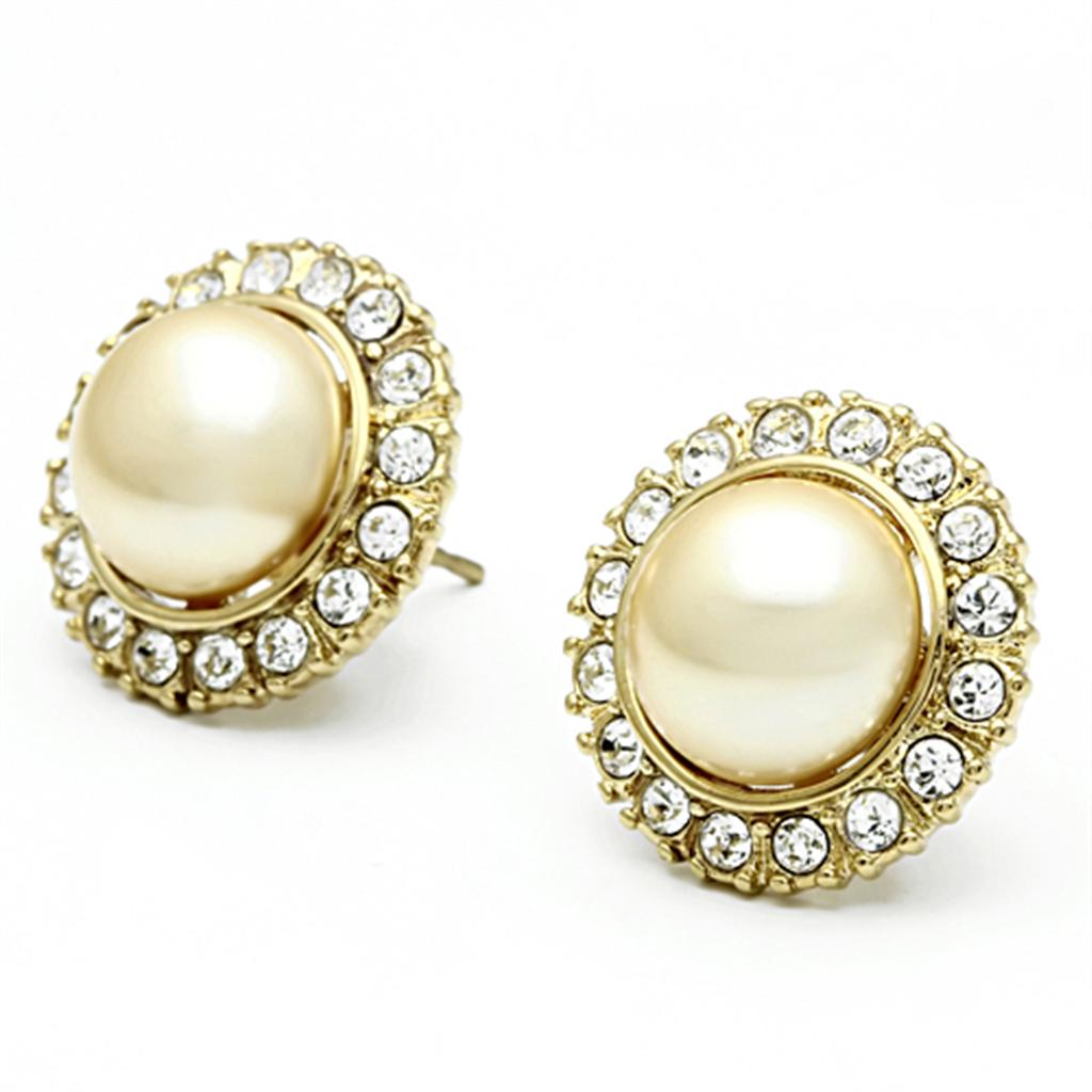 MATK1381 - IP Gold(Ion Plating) Stainless Steel Earrings with Synthetic Pearl in Citrine Yellow
