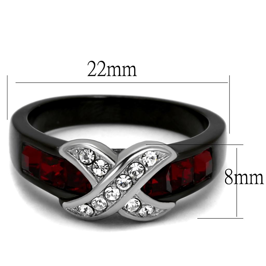 MATK1388J - Two-Tone IP Black Stainless Steel Ring with Top Grade Crystal  in Siam