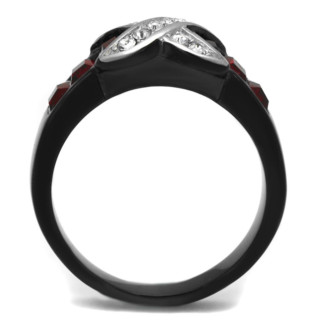MATK1388J - Two-Tone IP Black Stainless Steel Ring with Top Grade Crystal  in Siam