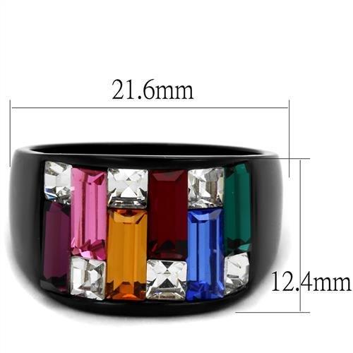 MATK1397J - IP Black(Ion Plating) Stainless Steel Ring with Top Grade Crystal  in Multi Color