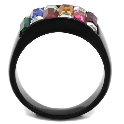 MATK1397J - IP Black(Ion Plating) Stainless Steel Ring with Top Grade Crystal  in Multi Color