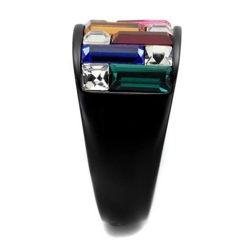 MATK1397J - IP Black(Ion Plating) Stainless Steel Ring with Top Grade Crystal  in Multi Color