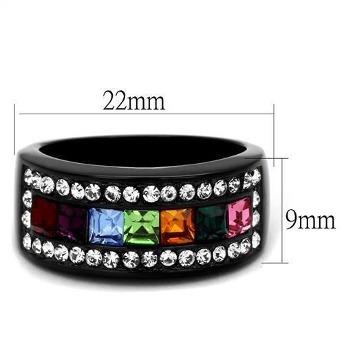 MATK1402J - IP Black(Ion Plating) Stainless Steel Ring with Top Grade Crystal  in Multi Color