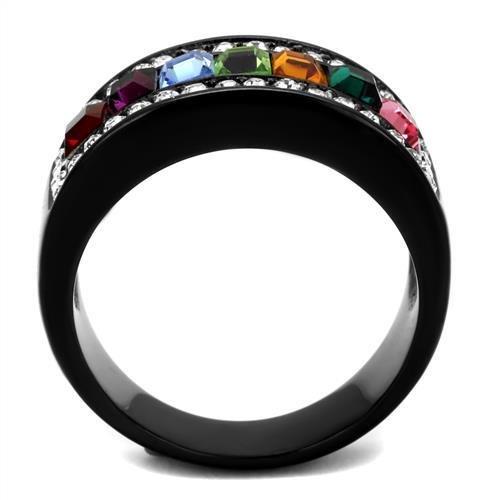 MATK1402J - IP Black(Ion Plating) Stainless Steel Ring with Top Grade Crystal  in Multi Color