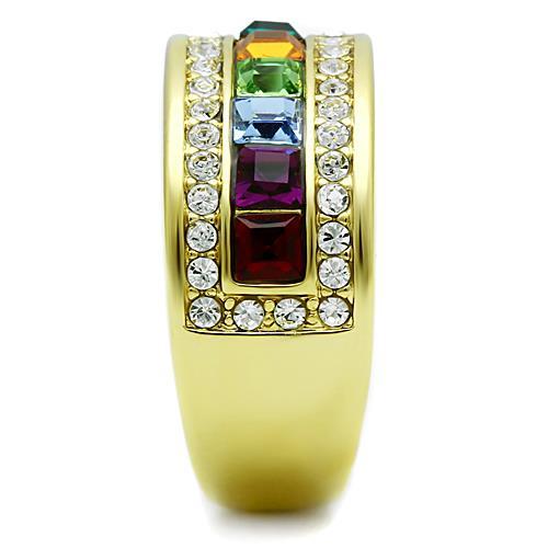 MATK1402 - IP Gold(Ion Plating) Stainless Steel Ring with Top Grade Crystal  in Multi Color