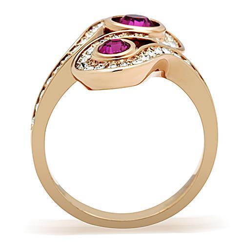 MATK1413 - IP Rose Gold(Ion Plating) Stainless Steel Ring with Top Grade Crystal  in Fuchsia