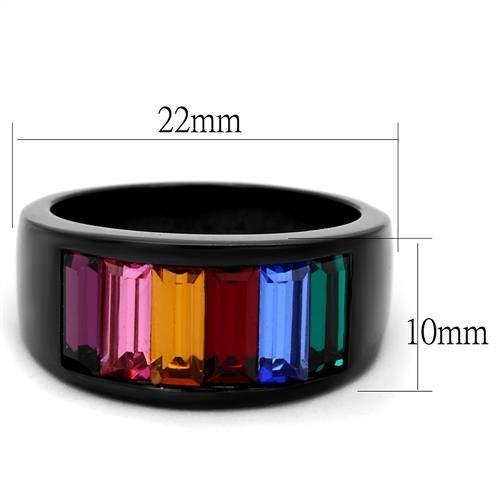 MATK1415J - IP Black(Ion Plating) Stainless Steel Ring with Top Grade Crystal  in Multi Color
