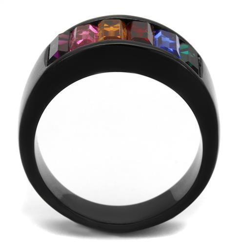 MATK1415J - IP Black(Ion Plating) Stainless Steel Ring with Top Grade Crystal  in Multi Color