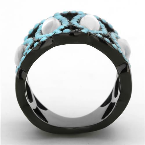 MATK1421 - IP Black(Ion Plating) Stainless Steel Ring with Precious Stone Conch in White