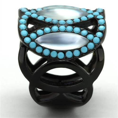 MATK1421 - IP Black(Ion Plating) Stainless Steel Ring with Precious Stone Conch in White