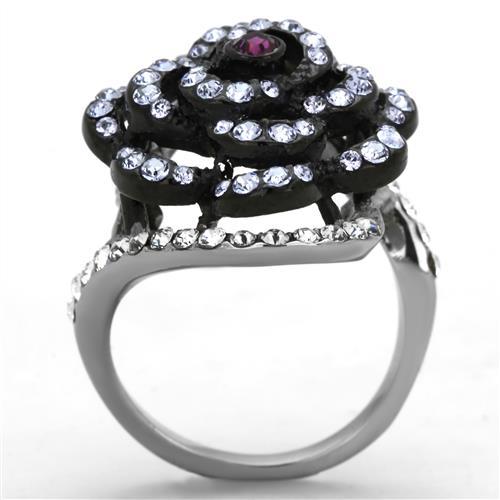 MATK1422 - Two-Tone IP Black Stainless Steel Ring with Top Grade Crystal  in Amethyst