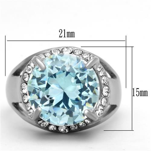 MATK1423 - High polished (no plating) Stainless Steel Ring with AAA Grade CZ  in Sea Blue