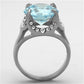 MATK1423 - High polished (no plating) Stainless Steel Ring with AAA Grade CZ  in Sea Blue