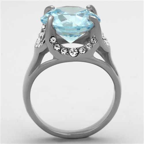 MATK1423 - High polished (no plating) Stainless Steel Ring with AAA Grade CZ  in Sea Blue