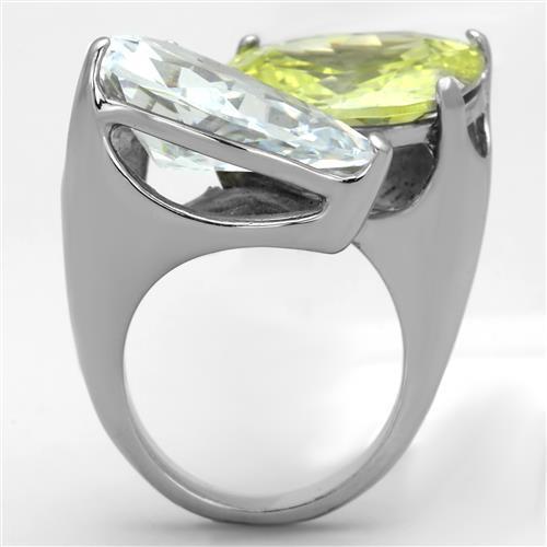 MATK1424 - High polished (no plating) Stainless Steel Ring with AAA Grade CZ  in Apple Green color