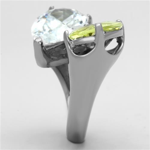 MATK1424 - High polished (no plating) Stainless Steel Ring with AAA Grade CZ  in Apple Green color