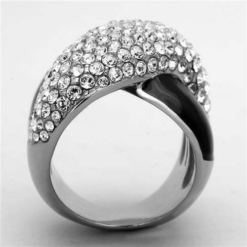MATK1427 - High polished (no plating) Stainless Steel Ring with Top Grade Crystal  in Clear