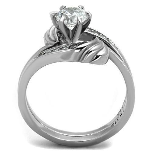 MATK1429 - High polished (no plating) Stainless Steel Ring with AAA Grade CZ  in Clear