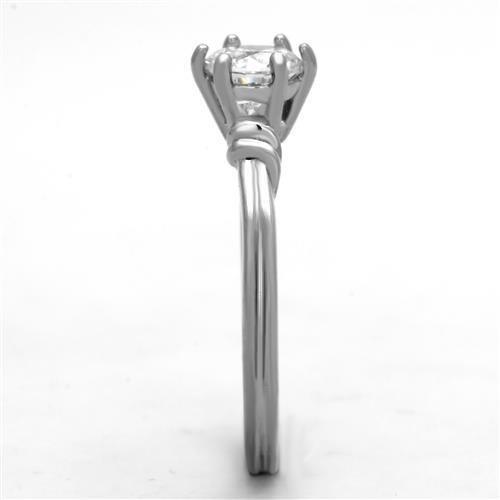 MATK1431 - High polished (no plating) Stainless Steel Ring with AAA Grade CZ  in Clear