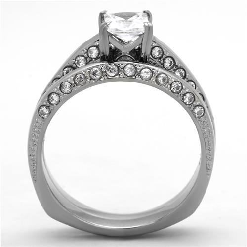 MATK1435 - High polished (no plating) Stainless Steel Ring with AAA Grade CZ  in Clear