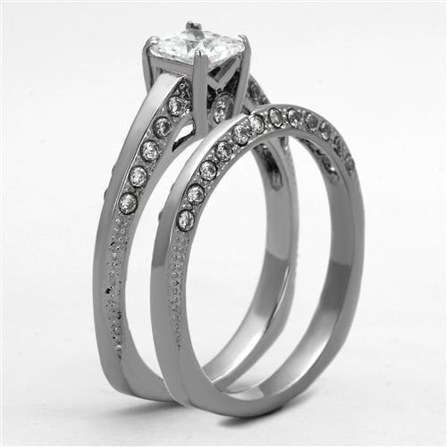 MATK1435 - High polished (no plating) Stainless Steel Ring with AAA Grade CZ  in Clear