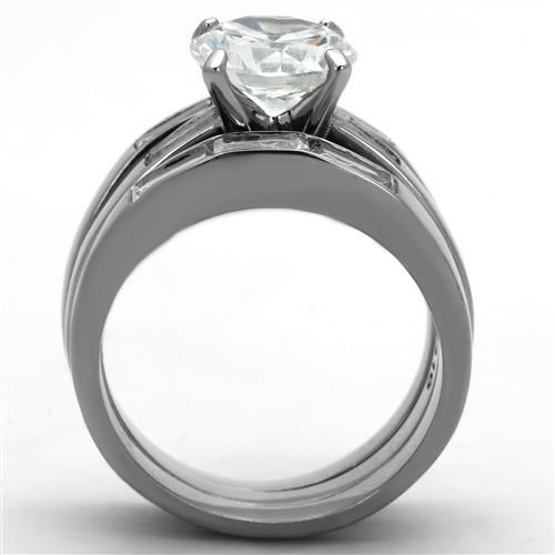 MATK1436 - High polished (no plating) Stainless Steel Ring with AAA Grade CZ  in Clear