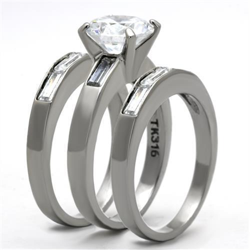MATK1436 - High polished (no plating) Stainless Steel Ring with AAA Grade CZ  in Clear