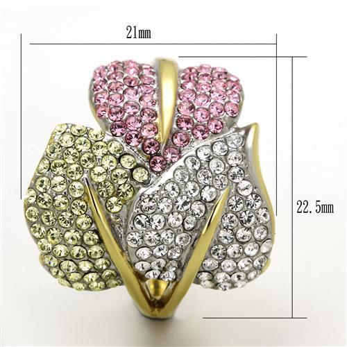 MATK1441 - Two-Tone IP Gold (Ion Plating) Stainless Steel Ring with Top Grade Crystal  in Multi Color