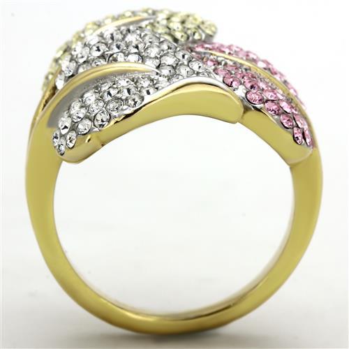 MATK1441 - Two-Tone IP Gold (Ion Plating) Stainless Steel Ring with Top Grade Crystal  in Multi Color