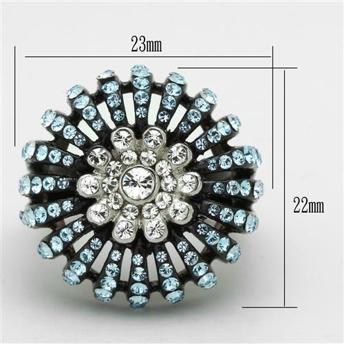 MATK1442 - Two-Tone IP Black Stainless Steel Ring with Top Grade Crystal  in Sea Blue