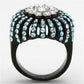 MATK1442 - Two-Tone IP Black Stainless Steel Ring with Top Grade Crystal  in Sea Blue