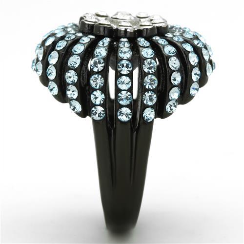MATK1442 - Two-Tone IP Black Stainless Steel Ring with Top Grade Crystal  in Sea Blue