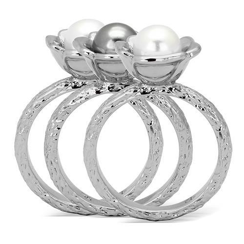 MATK1449 - High polished (no plating) Stainless Steel Ring with Synthetic Pearl in Multi Color