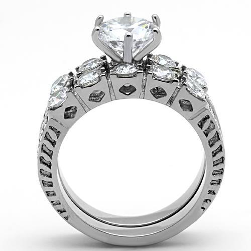 MATK1450 - High polished (no plating) Stainless Steel Ring with AAA Grade CZ  in Clear