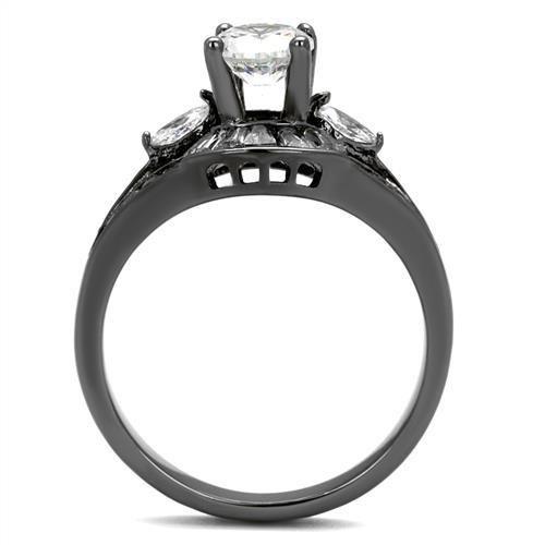 MATK1451LJ IP Light Black  (IP Gun) Stainless Steel Ring with AAA Grade CZ in Clear