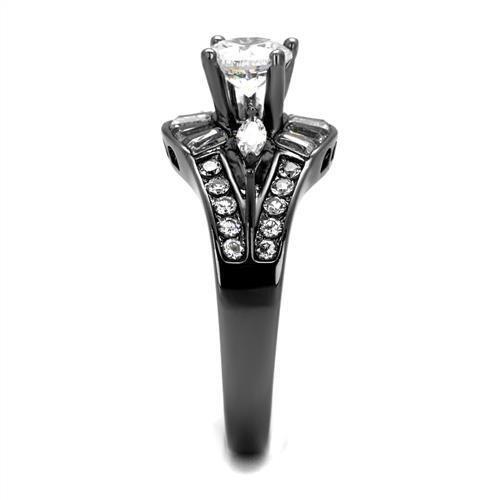 MATK1451LJ IP Light Black  (IP Gun) Stainless Steel Ring with AAA Grade CZ in Clear