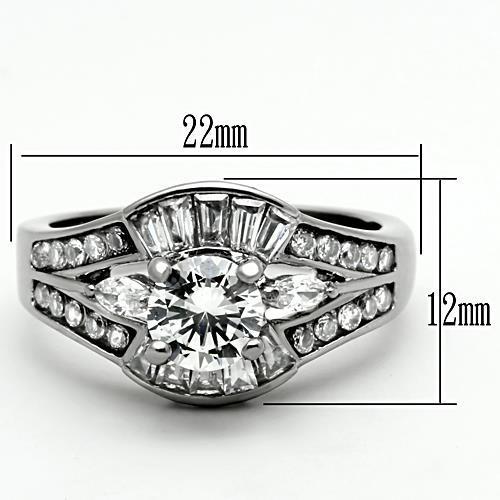 MATK1451 - High polished (no plating) Stainless Steel Ring with AAA Grade CZ  in Clear