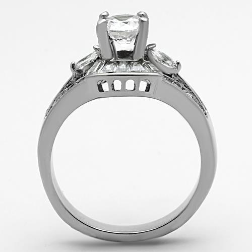 MATK1451 - High polished (no plating) Stainless Steel Ring with AAA Grade CZ  in Clear
