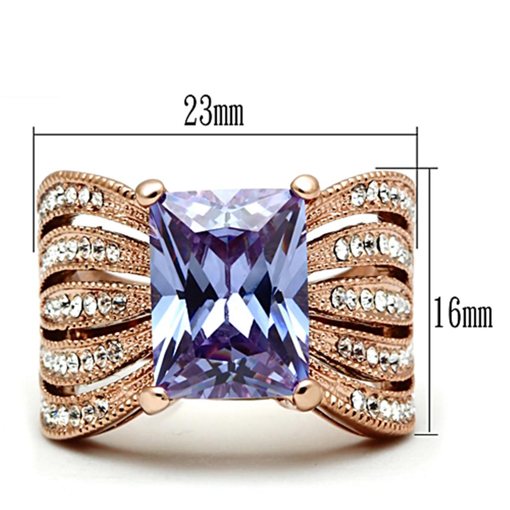 MATK1490 - IP Rose Gold(Ion Plating) Stainless Steel Ring with AAA Grade CZ  in Light Amethyst